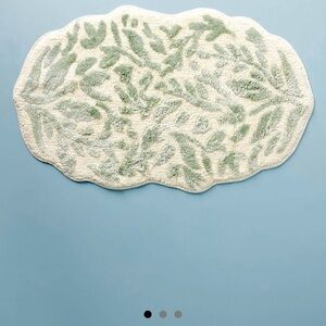 Two Anthropologie Green and Cream Bath Mat with Textured Design,
 34” x 21”